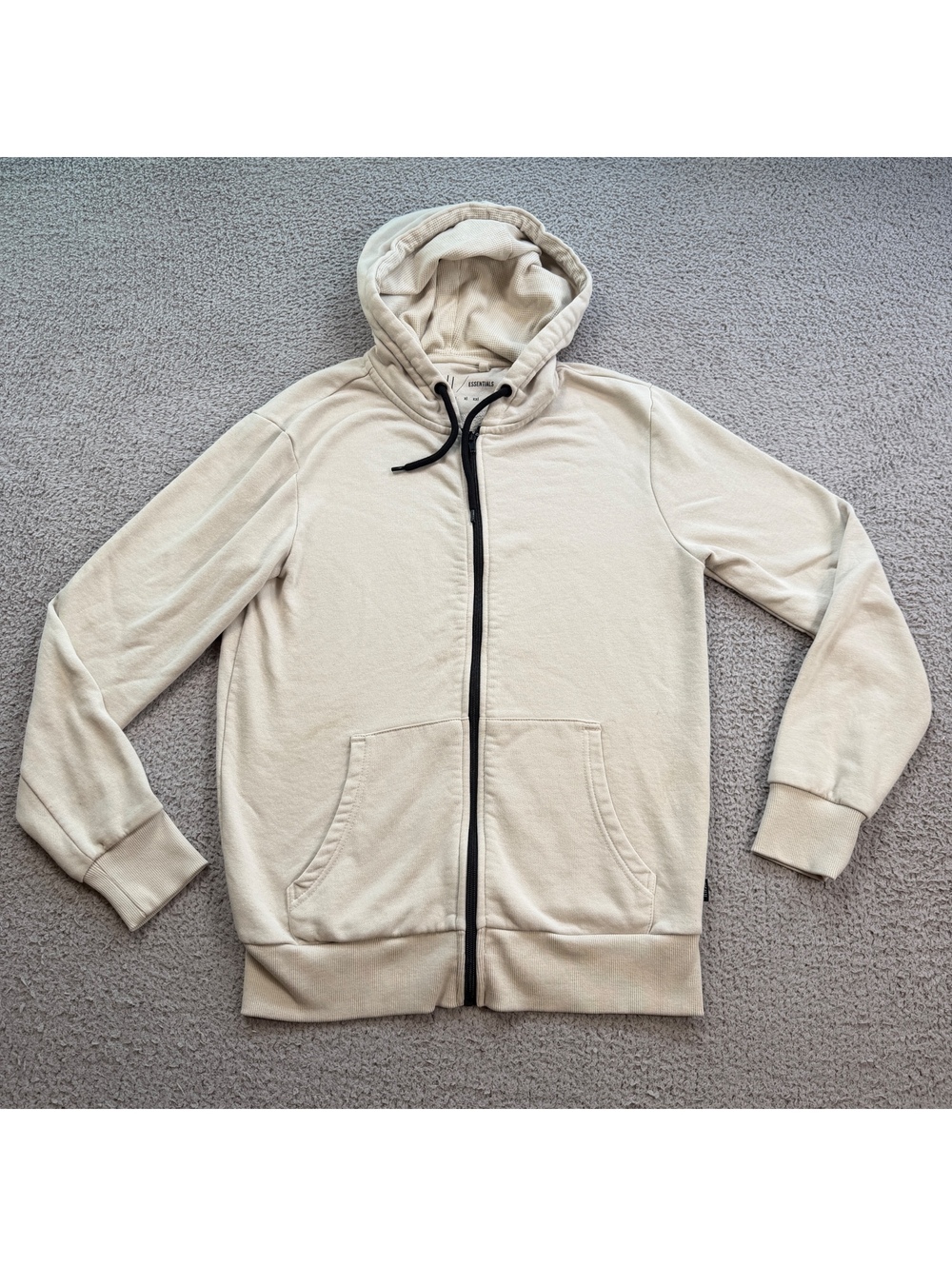 Kenji Essentials Cream Beige Full Zip Hoodie Size Small Minimalist Fleece